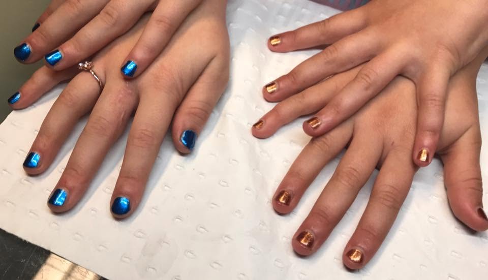 Blue and bronze gel manicures at Loft Hair & Co, Matamata